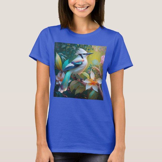 Crested Teal Winged Jay T Shirt (Framsida)