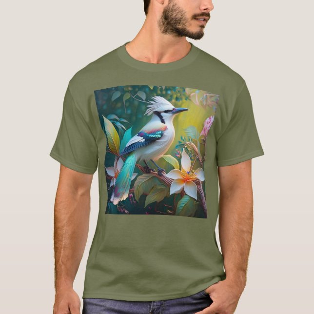 Crested Teal Winged Jay T Shirt (Framsida)