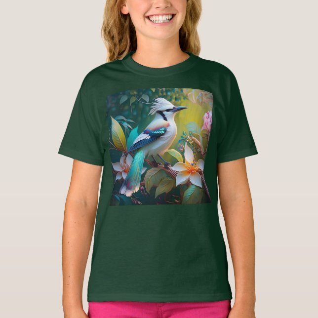 Crested Teal Winged Jay T Shirt (Framsida)