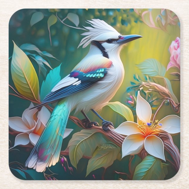 Crested Teal Winged Jay Underlägg Papper Kvadrat (Framsidan)