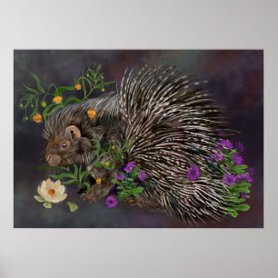 Cresterad Porcupine Bouquet Art Poster