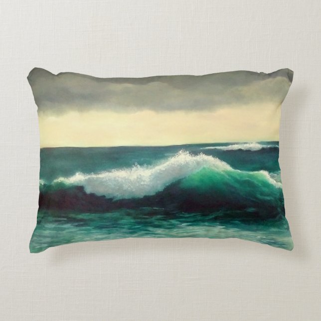 Cresting Wave Seascape Painting, Turbulent Seas Prydnadskudde (Framsidan)