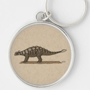 Cretacous Dinosaur Ankylosaurus Rund Silverfärgad Nyckelring