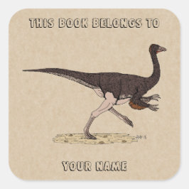 Cretacous Dinosaur Ornithomimus Bookplate Fyrkantigt Klistermärke