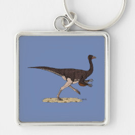 Cretacous Dinosaur Ornithomimus Fyrkantig Silverfärgad Nyckelring