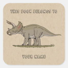 Cretacous Dinosaur Triceratops Bookplate Fyrkantigt Klistermärke