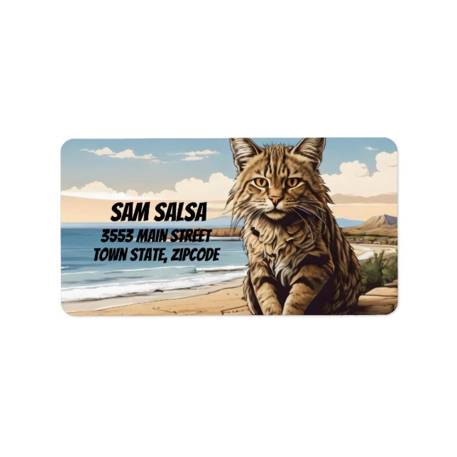 cretan wildcat på strand adressetikett (Framsidan)