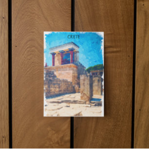 Crete Greece Ancient Temple Watercolor Vykort