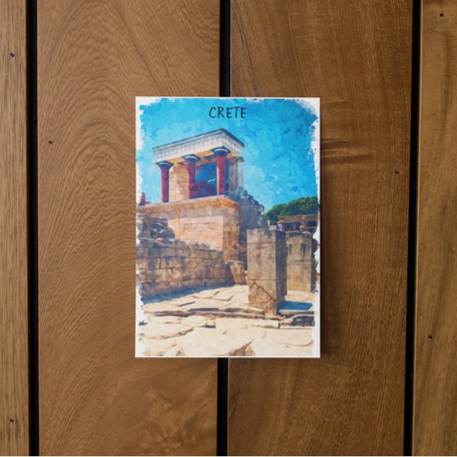 Crete Greece Ancient Temple Watercolor Vykort (crete egypt temple monument postcard)