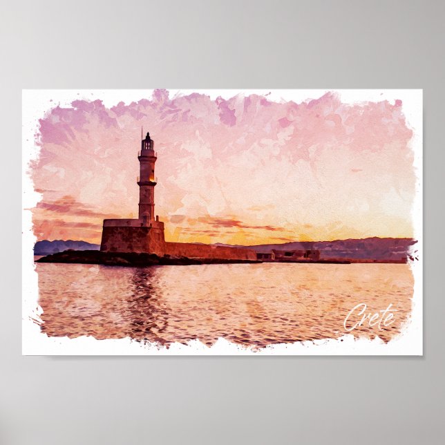 Crete Greece Oil Paint Sunset Art Poster (Framsidan)