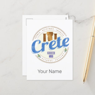 Crete Island Greece Retro Vintage Helgdag Souvenir Helg Vykort