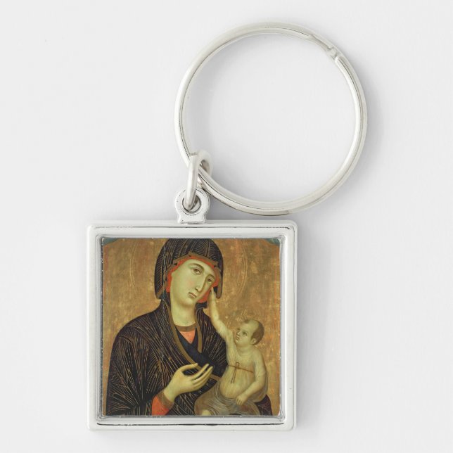 Crevole Madonna, c.1284 Fyrkantig Silverfärgad Nyckelring (Framsidan)