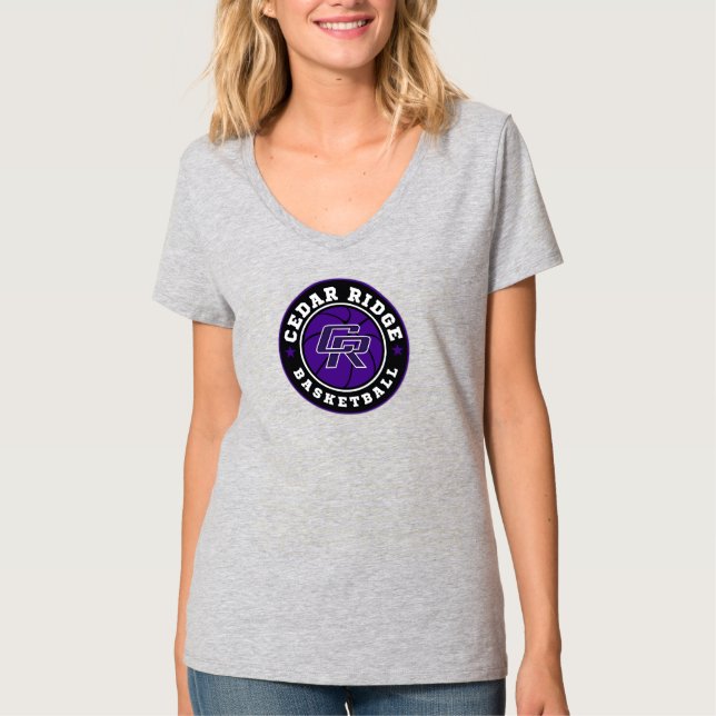 CRHS Basketball Logotyp - Dam Grått V-Nacke T Shirt (Framsida)