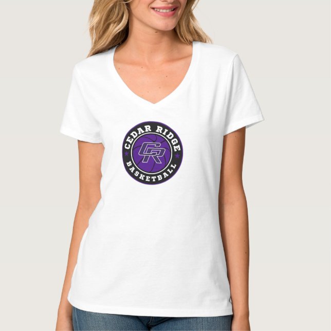 CRHS Basketball Logotyp - Dam White V-Nacke T Shirt (Framsida)