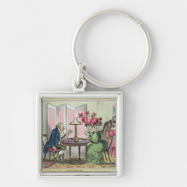 Cribbage som publiceras av Thomas McLean, London Fyrkantig Silverfärgad Nyckelring (Framsidan)