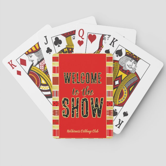 Cribbage Welcome to the Show Personalized Red Gold Casinokort (Baksidan)