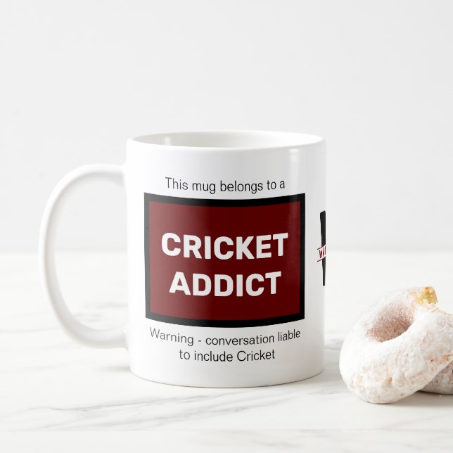 Cricket Addict, lägg till ditt namn Monogram - ini Kaffemugg (Med munk)