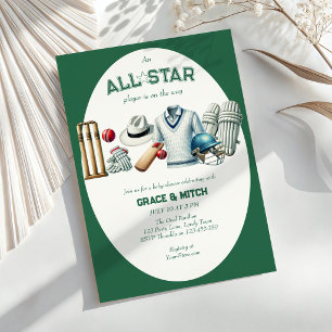 Cricket All Star Player Par Baby Shower Inbjudningar