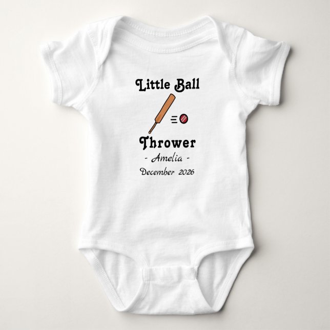 Cricket Baby Shower Little Ball Thrower Cricketer T Shirt (Framsida)