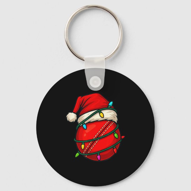 Cricket Ball With Santa Hat Funny Christmas Xmas G Nyckelring (Framsida)