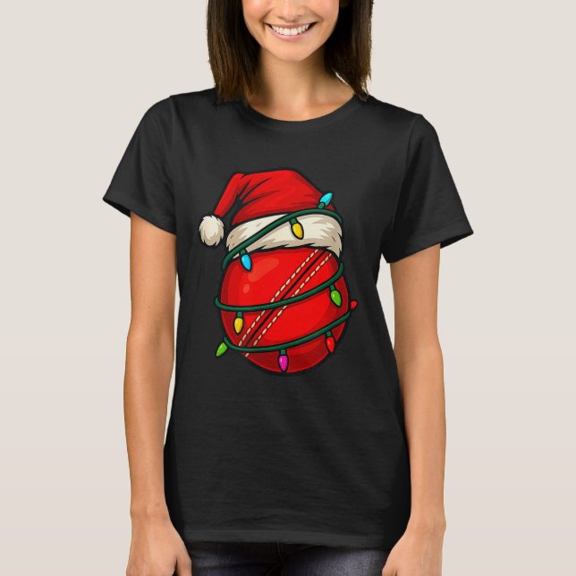 Cricket Ball With Santa Hat Funny Christmas Xmas G T Shirt (Framsida)