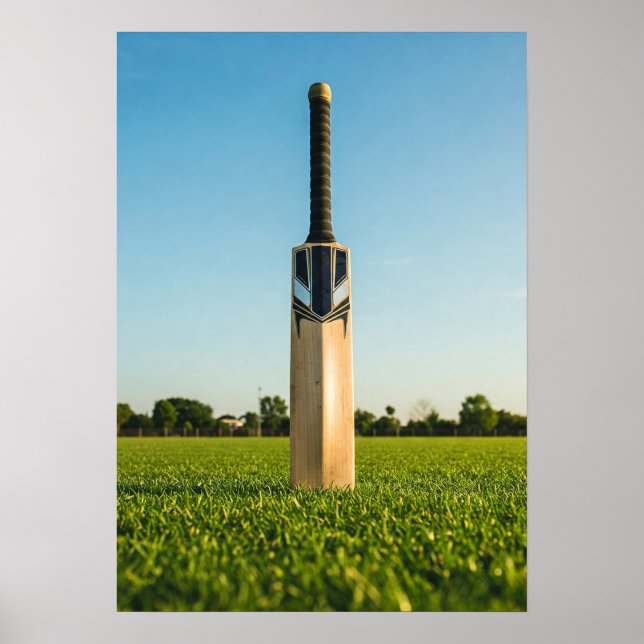 Cricket Bat Standing on Sunlit Field Poster (Framsidan)