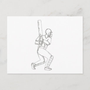 Cricket Batsman Bating Doodle Art Vykort