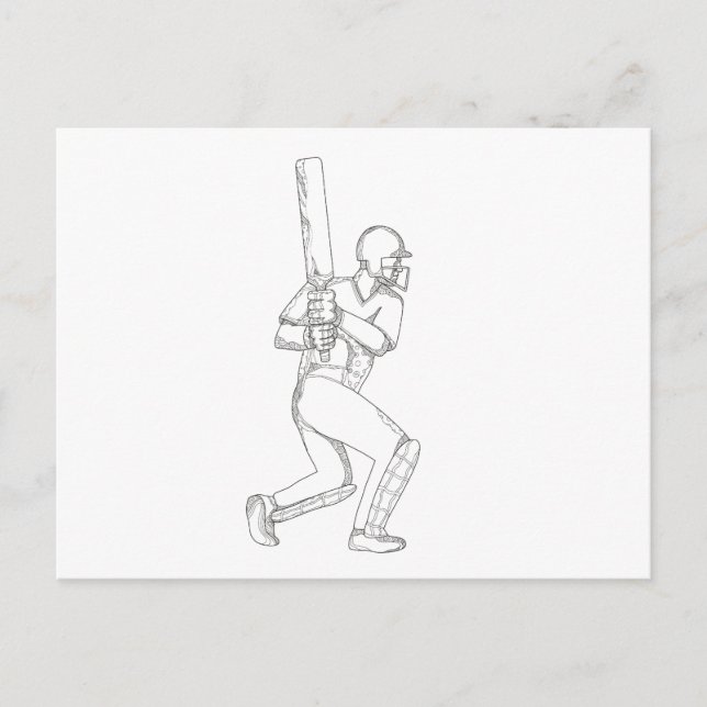 Cricket Batsman Bating Doodle Art Vykort (Framsida)