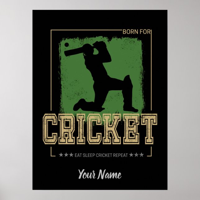 Cricket Batsman Born för spel Player och Coach Poster (Framsidan)