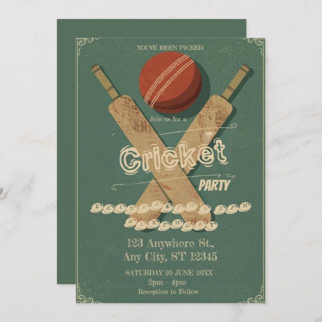 Cricket Birthday Party Sports Invitation Inbjudningar (Fram/baksida)
