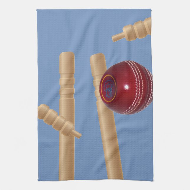 Cricket Boll Hating Stumps Kökshandduk (Vertikal)