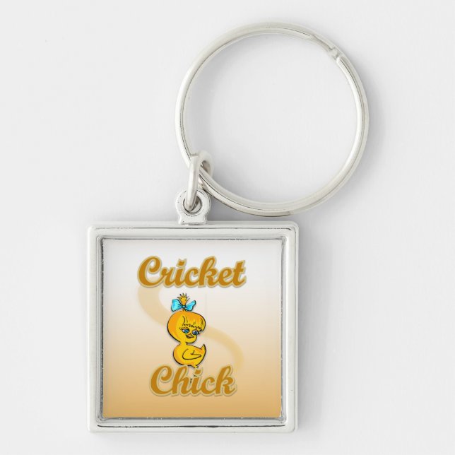 Cricket Chick Fyrkantig Silverfärgad Nyckelring (Framsidan)