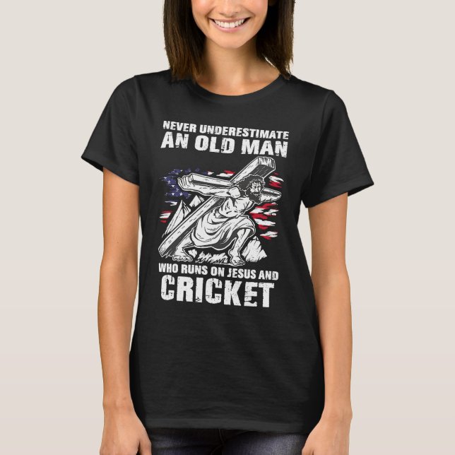 Cricket Dad Christian Cricket Player Grandpa T Shirt (Framsida)