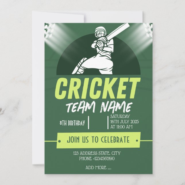 Cricket-festtema inbjudningskort (Framsida)