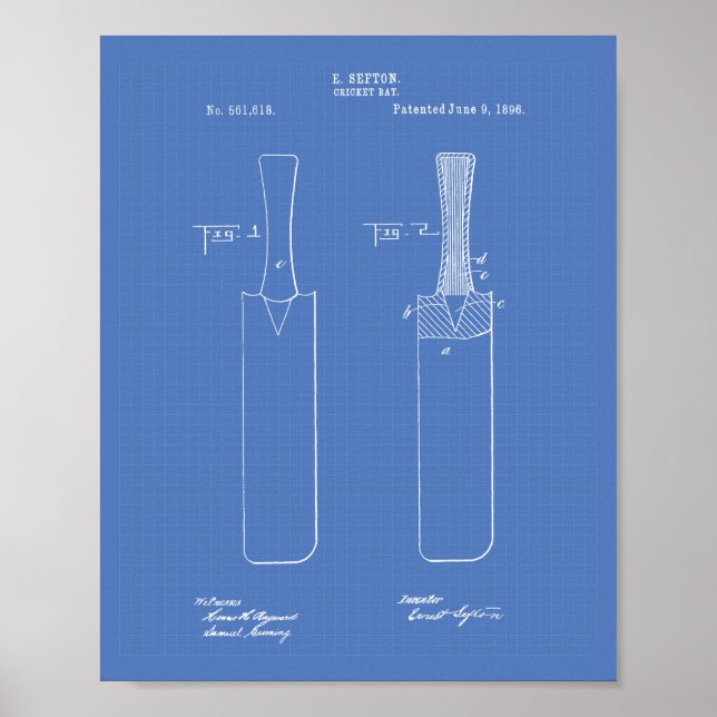 Cricket Fladdermus 1886 Patent Art Blueprint Poster (Framsidan)