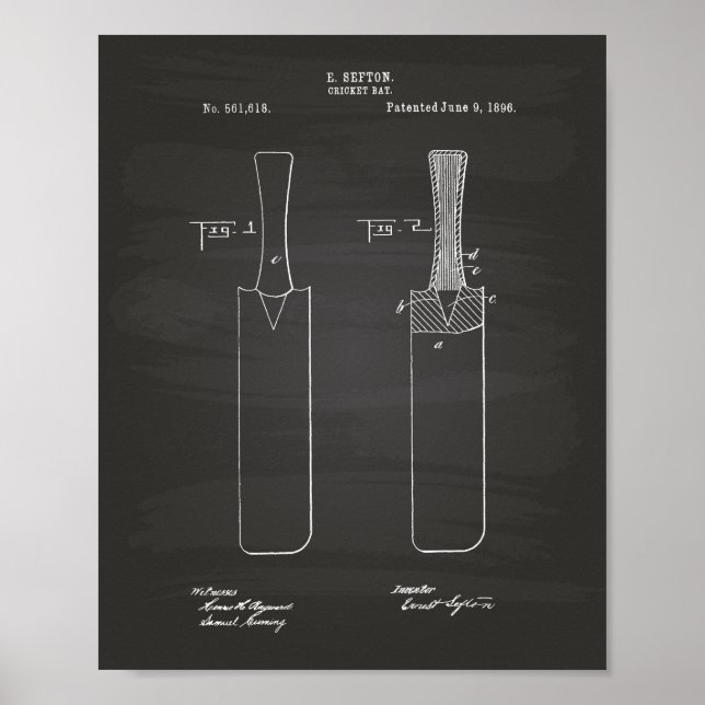 Cricket Fladdermus 1886 Patent Art Chalkboard Poster (Framsidan)