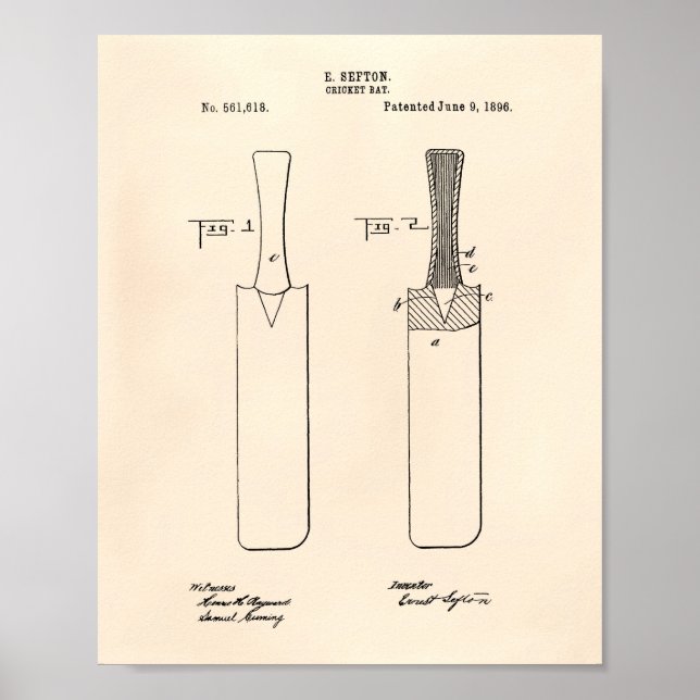 Cricket Fladdermus 1886 Patent Art Old Peper Poster (Framsidan)