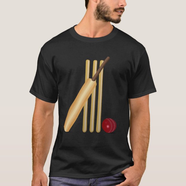 Cricket Fladdermus Boll och Wicket T Shirt (Framsida)