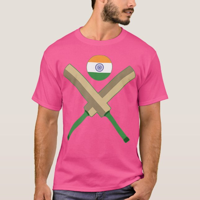 Cricket Fladdermus Cricket Boll Indiska Flagga Ind T Shirt (Framsida)