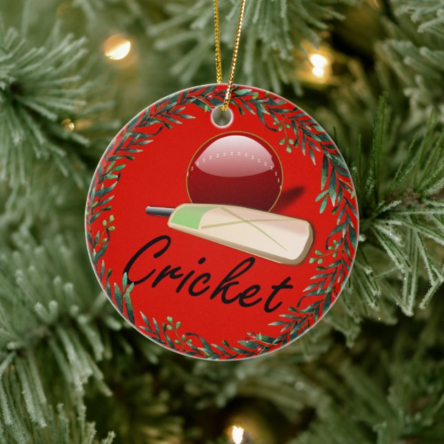Cricket fladdermus och boll, märkt. julgransprydnad keramik (Träd)