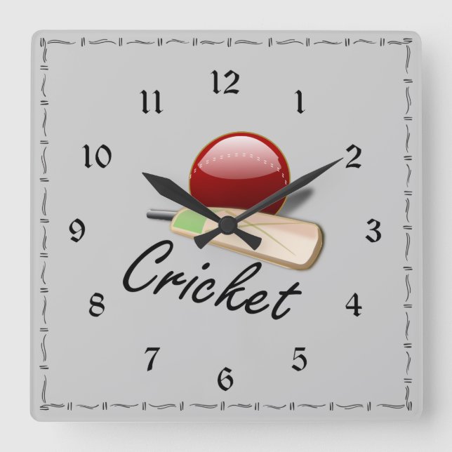 Cricket fladdermus och boll, populär design fyrkantig klocka (Framsida)