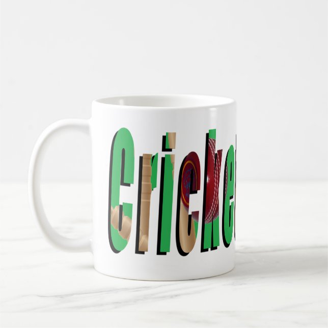 Cricket Game Logotyp, White Coffee Mugg. Kaffemugg (Vänster)