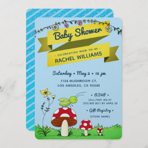 Cricket Garden Glitter Theme Blue Baby Shower Card Inbjudningar