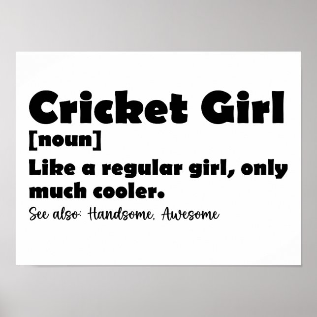 Cricket Girl Funny Definition Cricket Älskare Poster (Framsidan)