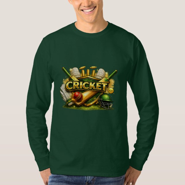 Cricket Gold Emblem Sport Inspired Long Sleeve T-S T Shirt (Framsida)