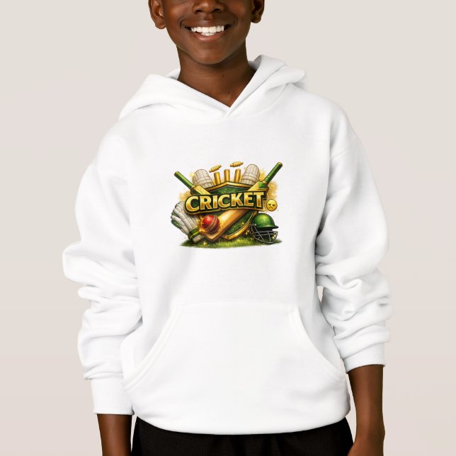 Cricket Gold Emblem Sport Inspirerad Barn Pullover T Shirt (Framsida)