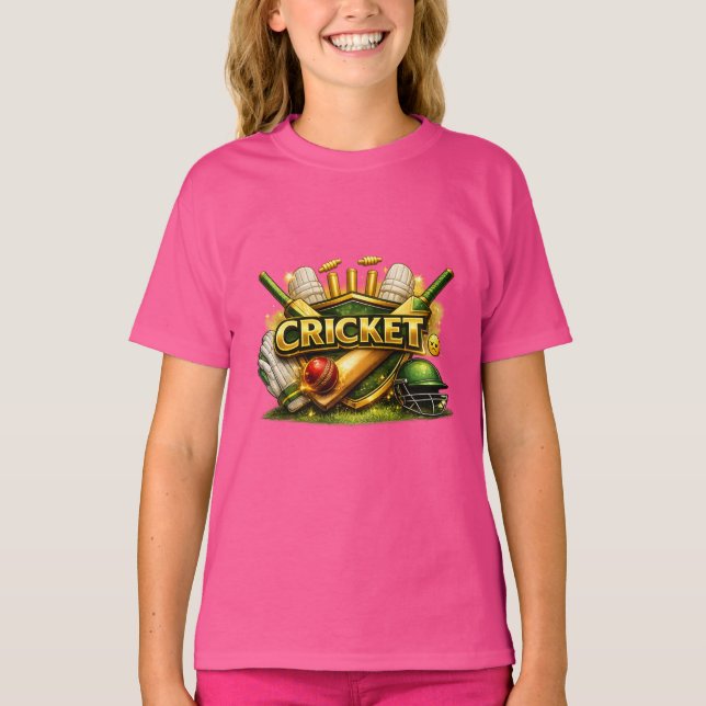 Cricket Gold Emblem Sport Inspirerad Flicktröja T Shirt (Framsida)