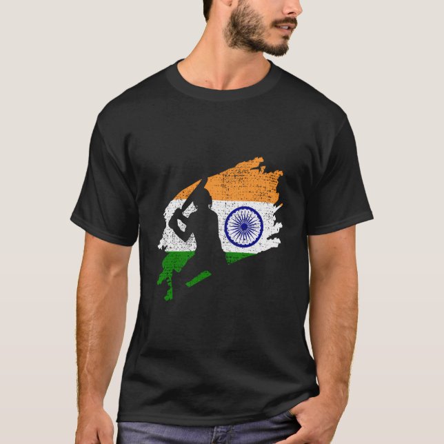 Cricket India Flagga Jersey Vintage Gift T Shirt (Framsida)