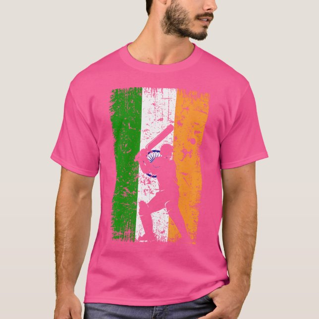 Cricket Indian Flagga Cricket Player Cricket Älska T Shirt (Framsida)