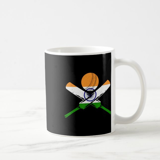 Cricket Indien Vintage Indisk Flagga Cricketspelar Kaffemugg (Höger)